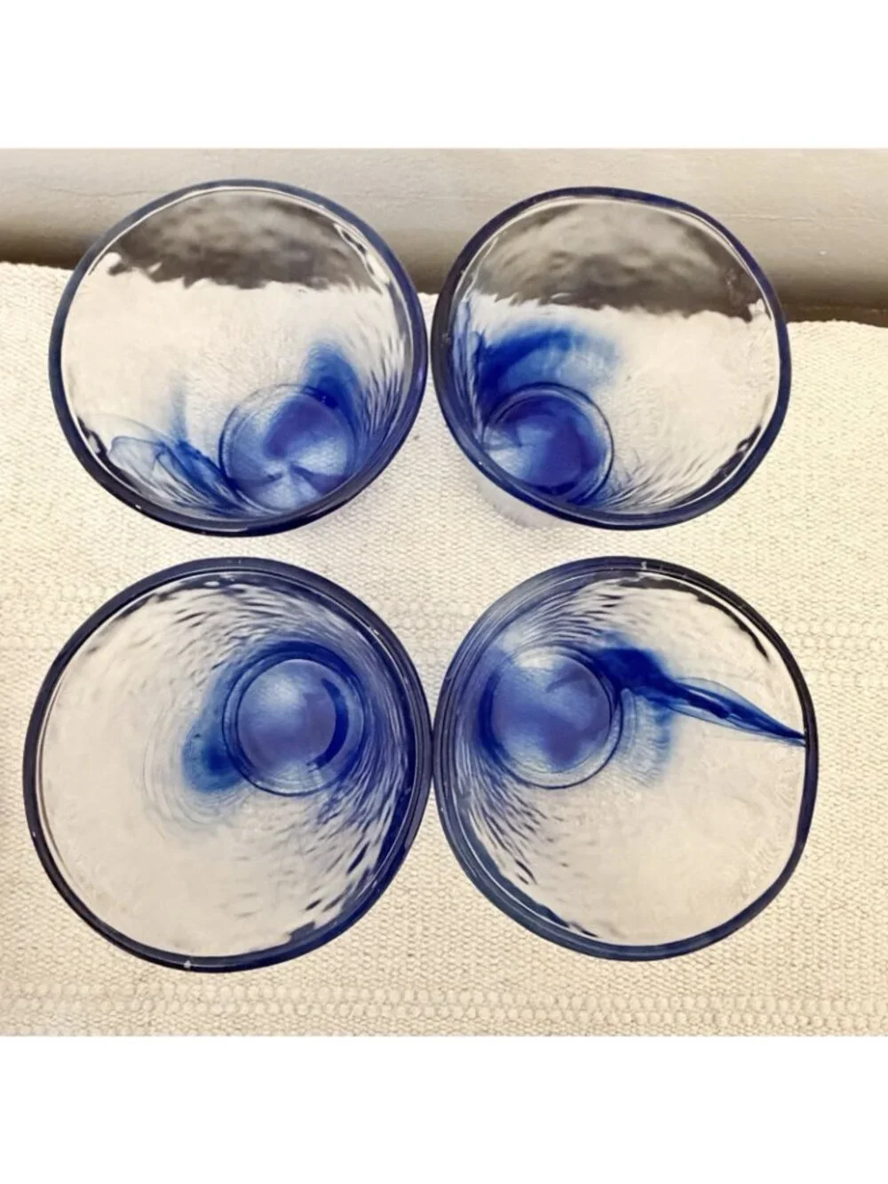 Set of 4 BORMIOLI ROCCO Cobalt BLUE Slag SWIRL Art OPTIC Rocks Glass TUMBLER 4½